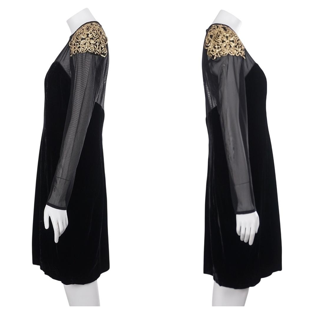 Susan Roselli for Vijack 80s Dress S/M Black Mesh Velvet Sheath Vintage Party