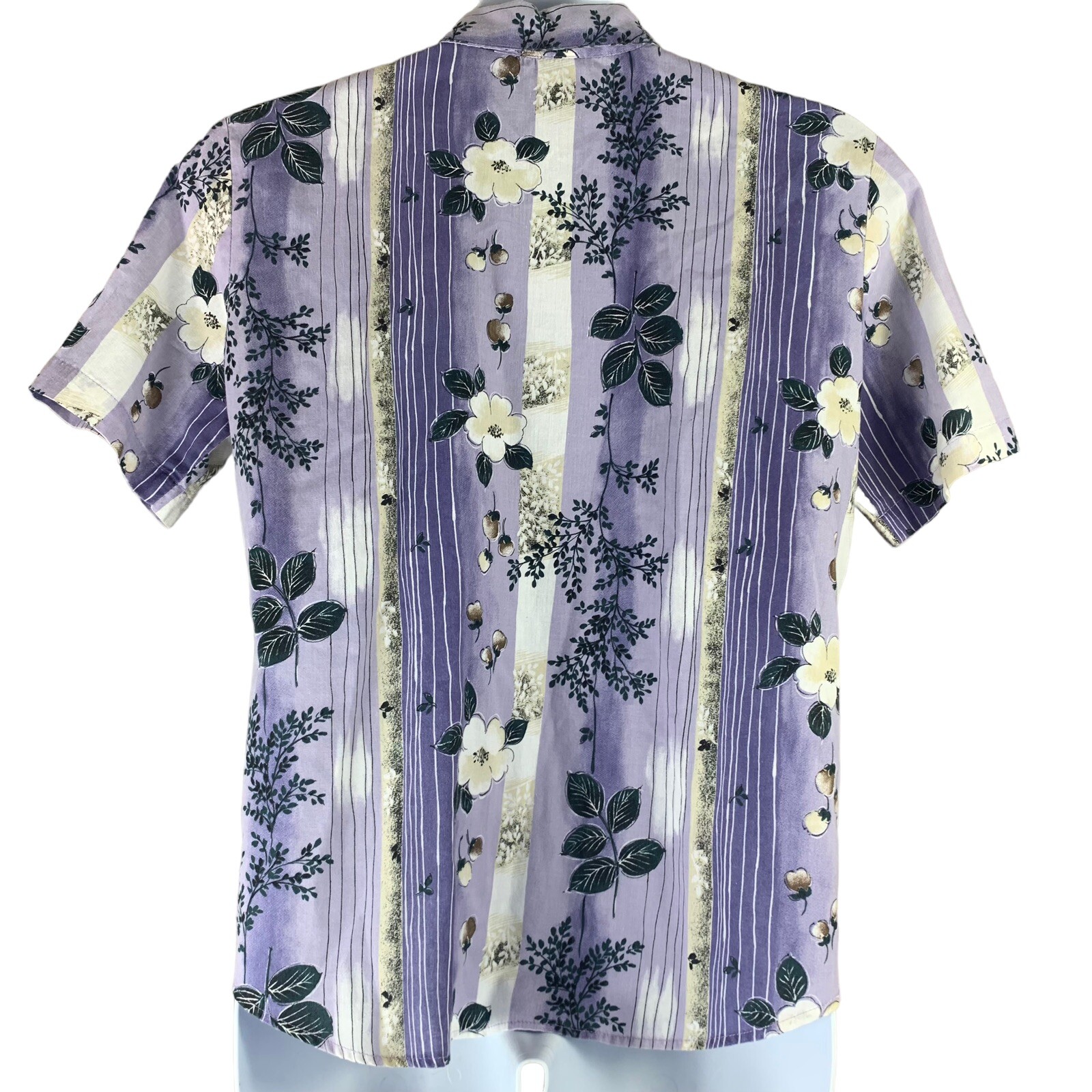 Vintage Size Large Top Button Up Cascade Blues Short Sleeve Purple Stripe Floral