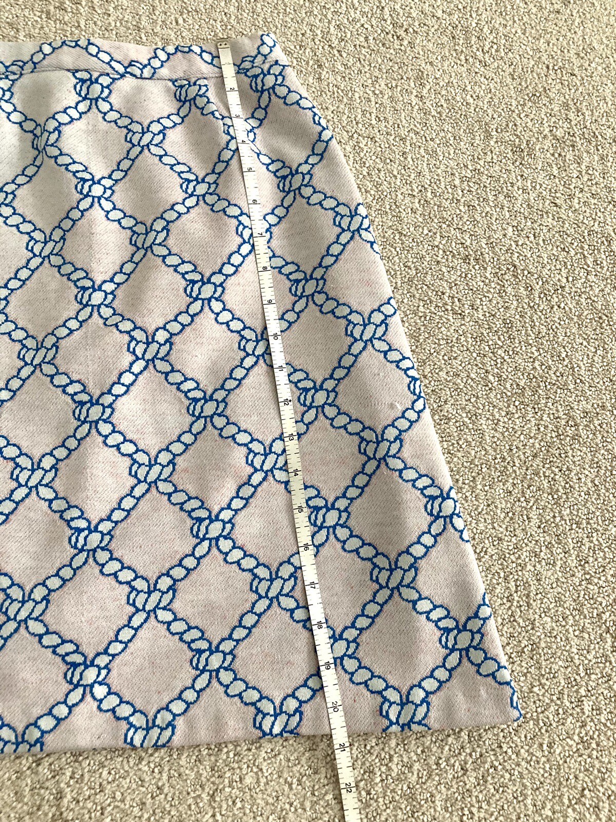 Vtg 70s Pink Skirt White Rope Print Polyester Back Zipper Size XS Waist 23.5”