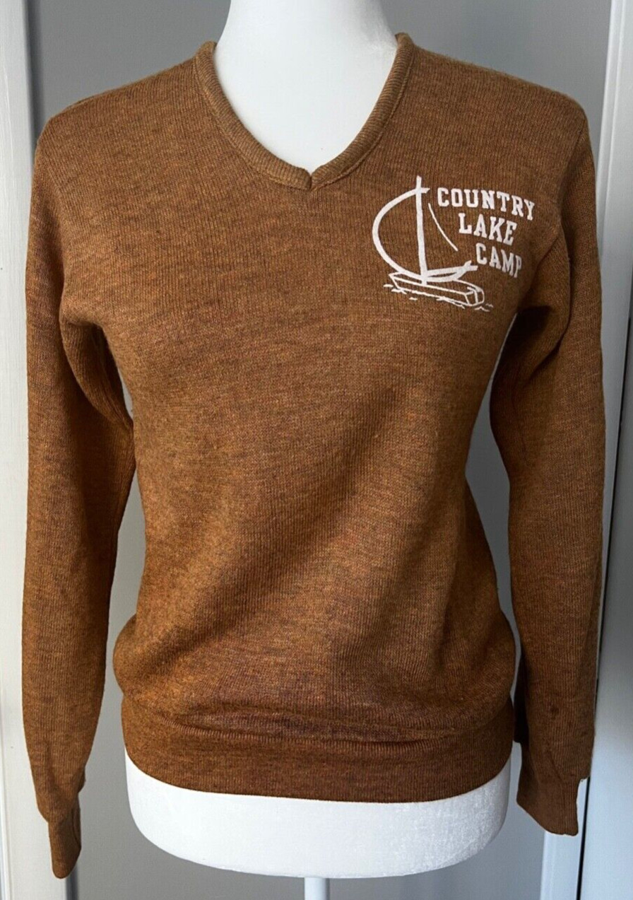 🍋Vintage Country Lake Camp Sweater Creslan & Rayon Youth L 14-16 Adult Small XS