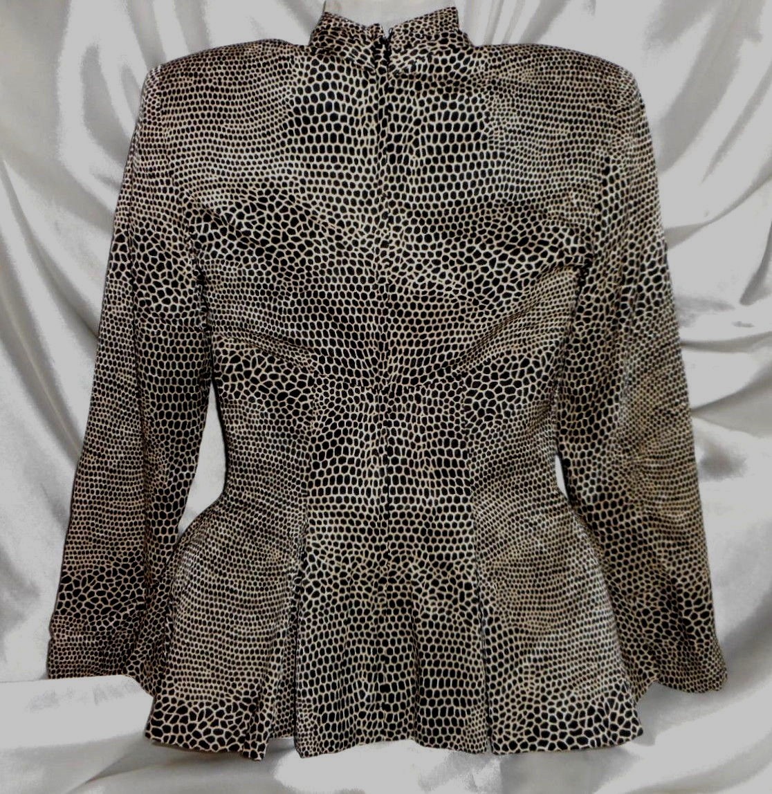 VinTage Couture Vicky Tiel Paris Silk Blouse Peplem Black White XS m/i France