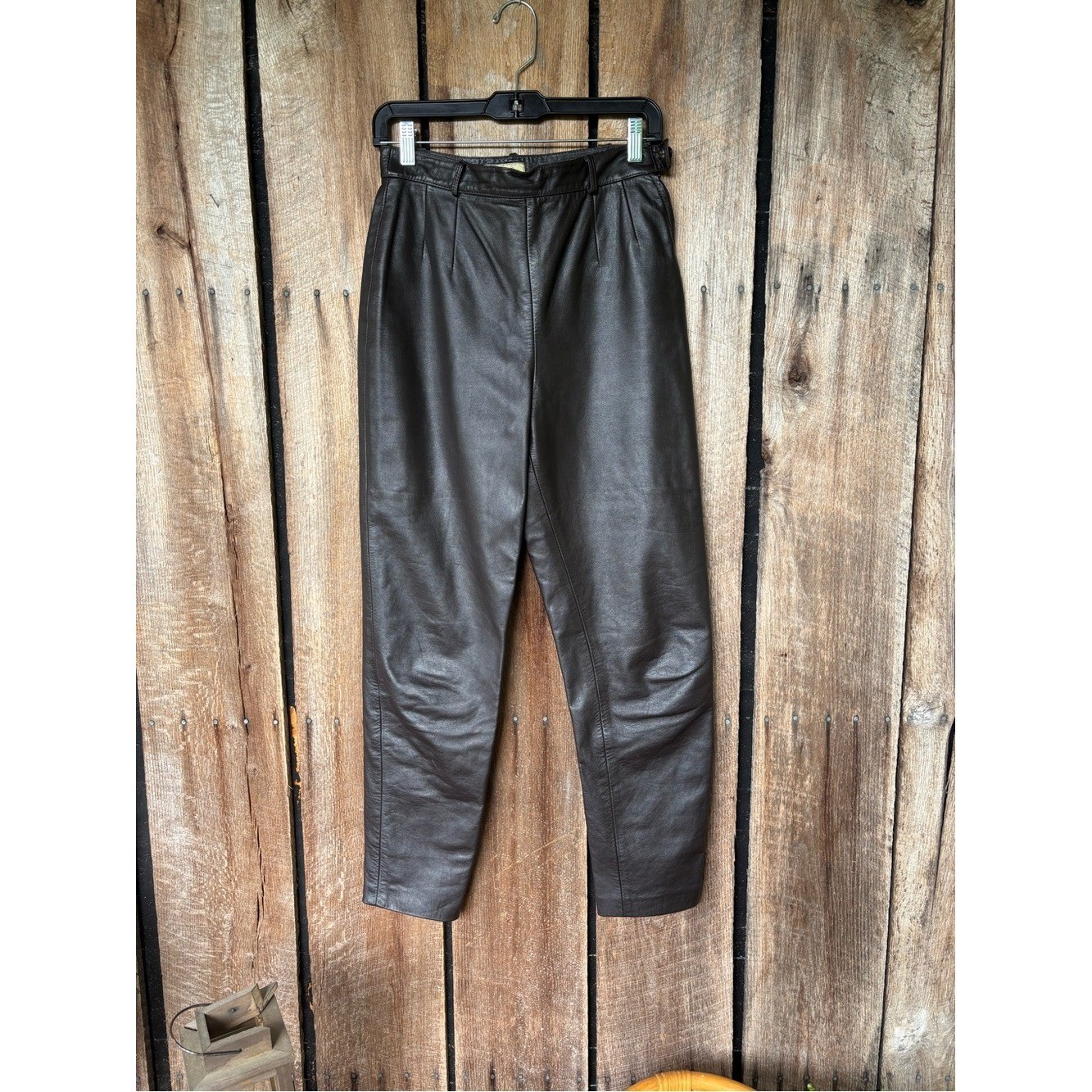 Sisley Italy Brown Leather Pants Women’s Size 28 High Waist Tapered Vintage