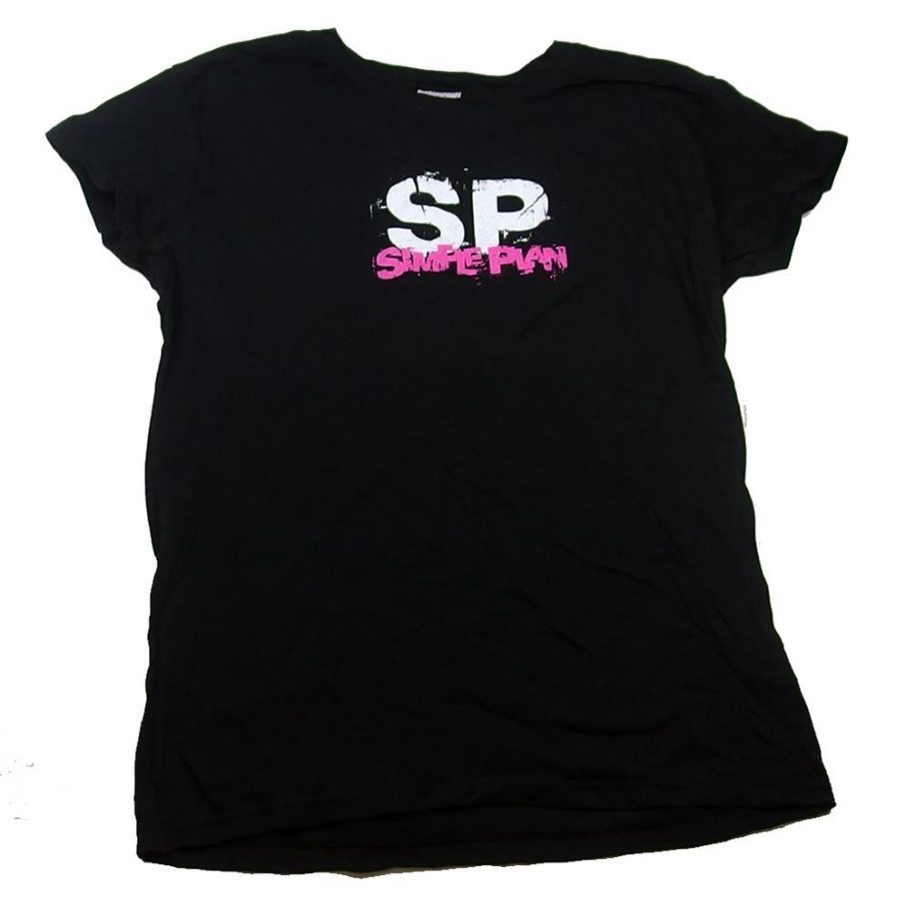 Vintage Simple Plan Girl’s Black Distressed SP Logo Babydoll T-Shirt Size M