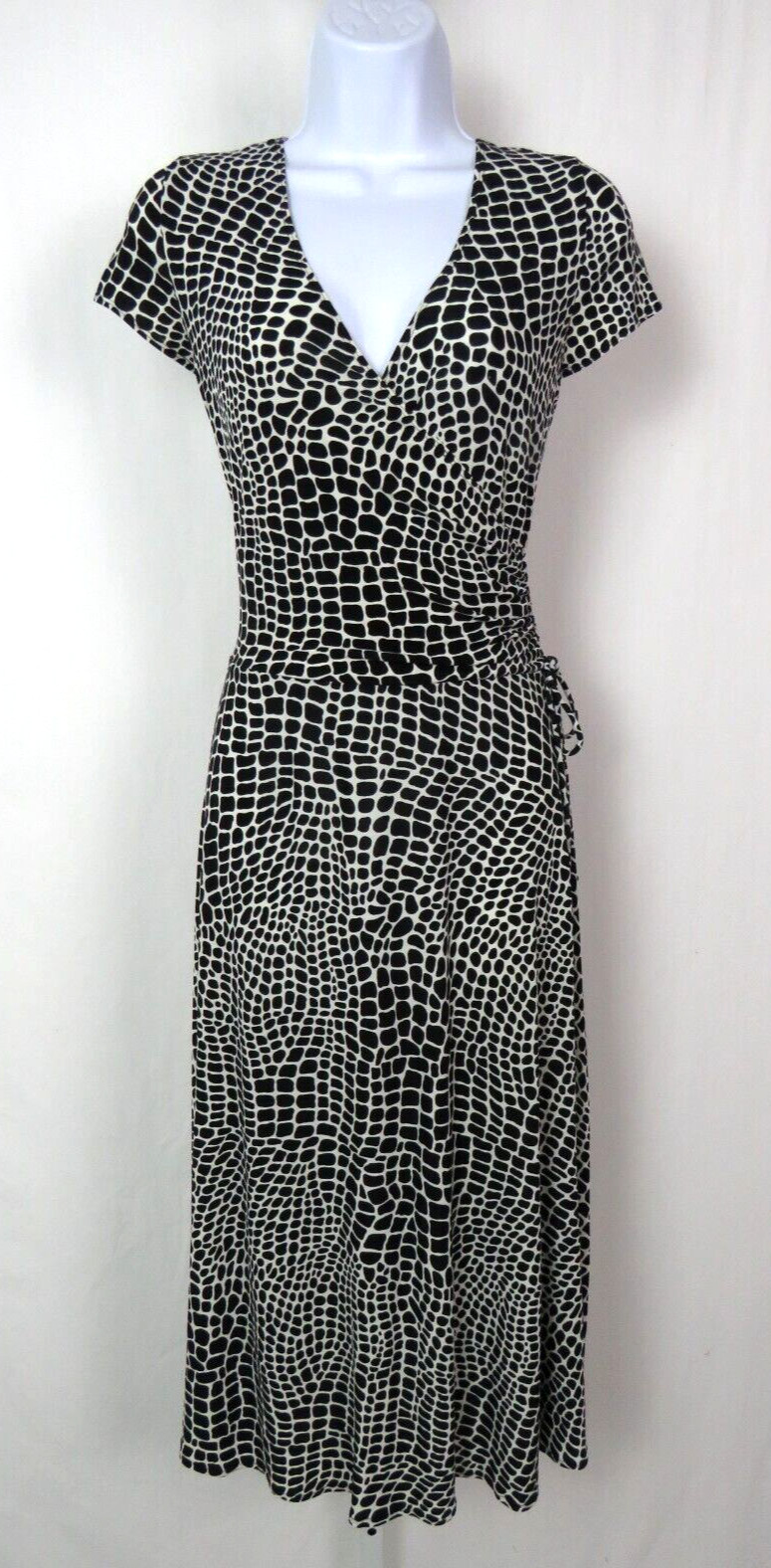 VINTAGE 1980s – 1990s POLY SPANDEX ALLIGATOR PRINT STRETCH DRESS GATHER OVERLAP