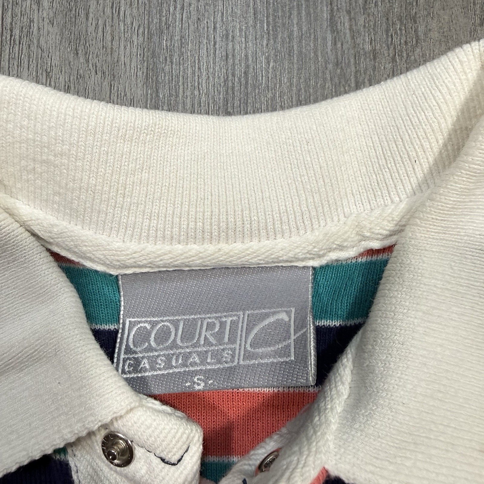 Vintage 90s Court Casuals Striped Polo Shirt Teal Pink Salmon USA Womens Small