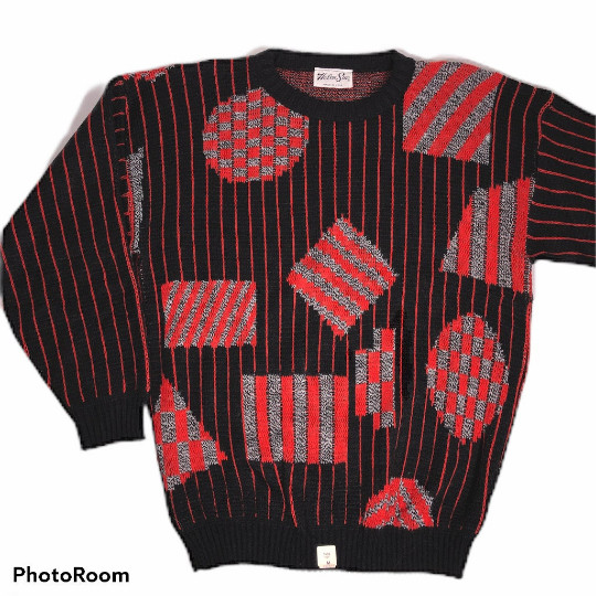 NOS New Vtg 90’s Helen Sue Black Red ELECTRIC DICE Jumper Knit HiP HoP Sweater