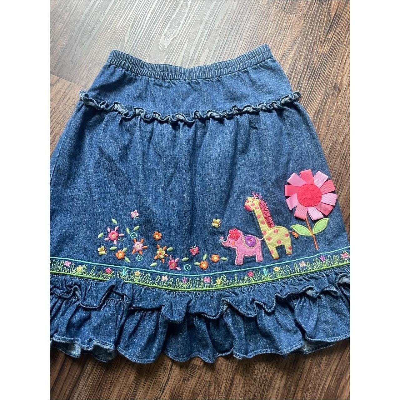 Vintage embroidery Denim Skirt with Colorful Animal & Flower Appliques