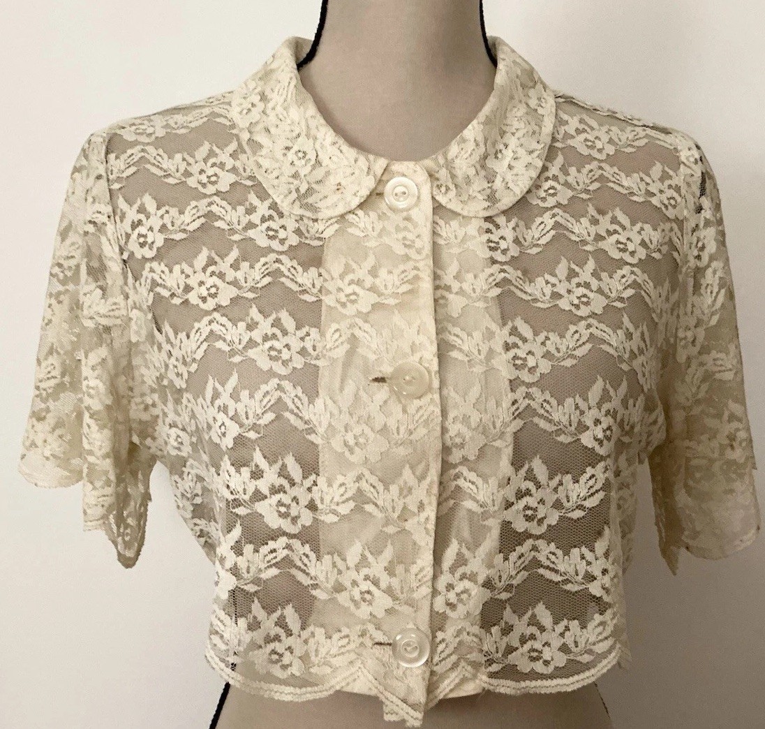 Antique Victorian Bed Jacket Floral Net Scalloped LACE~Medium~TLC~Restore~As Is.