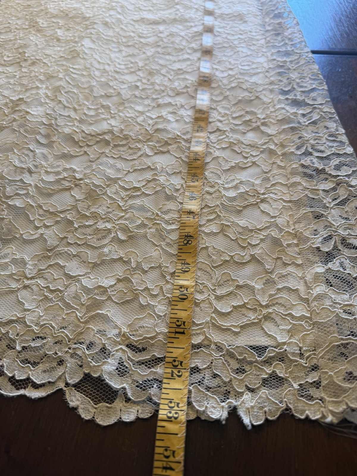 Victorian Ivory Lace Slip Dress 1960s Floral Long 53” SZ 9 Chartreuse Ribbon