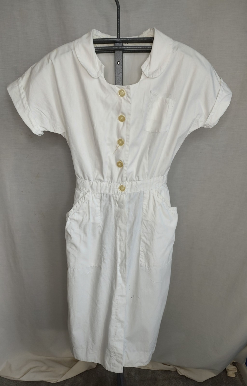 Vintage 1960s/1970s Bob Evans White Nurse Dress Womens Sz S/M? Medical Uniform