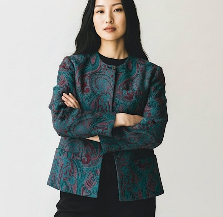 Vintage CARLISLE Paisley Wool Blazer Jacket Women’s Size 10 Teal Blue