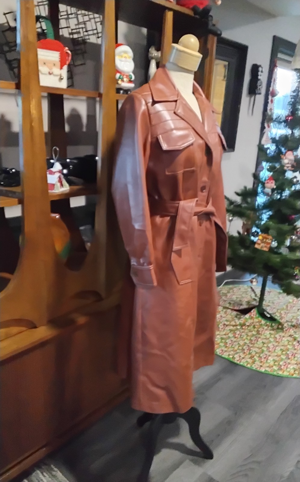 Vintage Mod Maid Pleather Boot Length Coat „Leather Look” -Size 14-