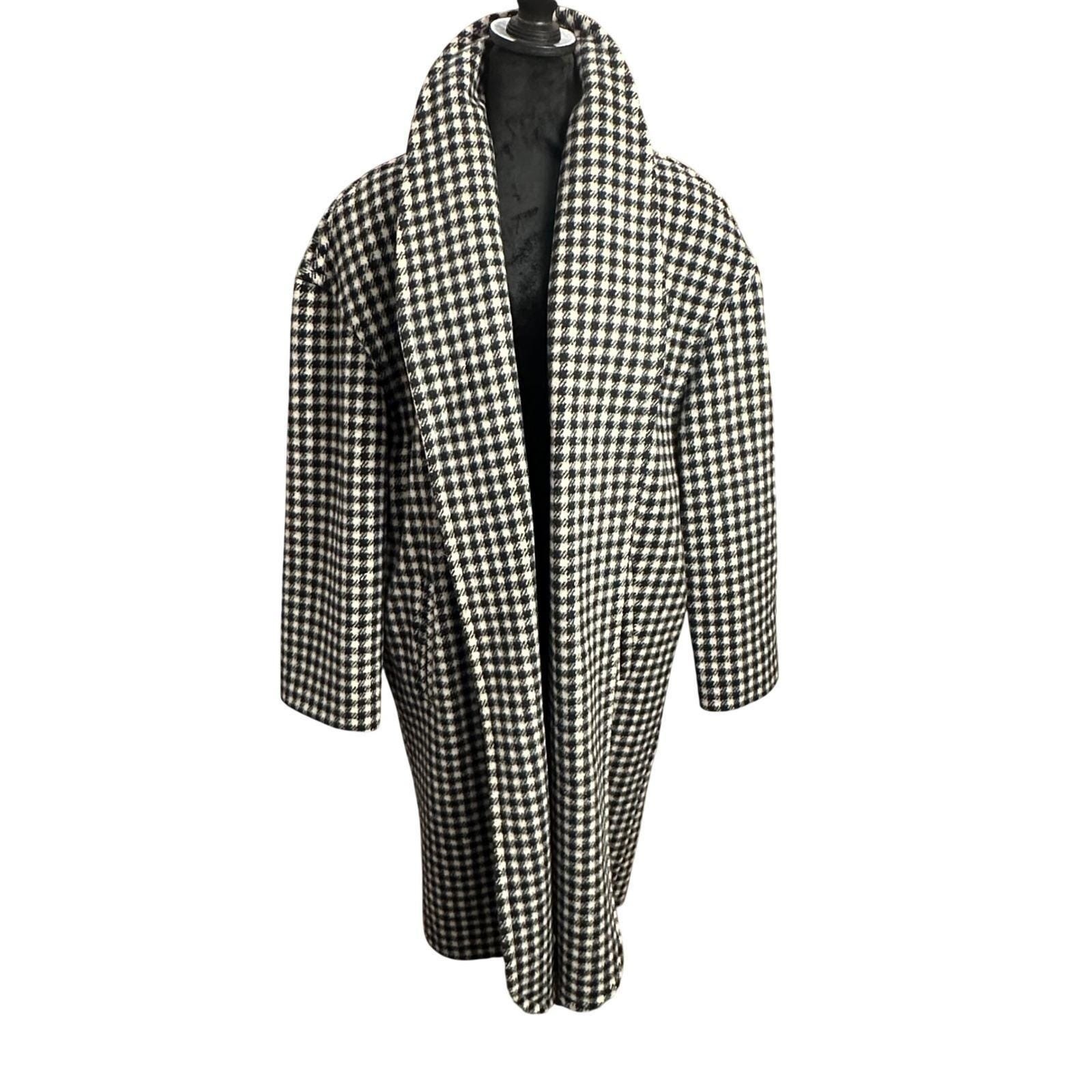 Wellington Fashions Vintage 80’s Houndstooth L Coat Black White Wool Blend