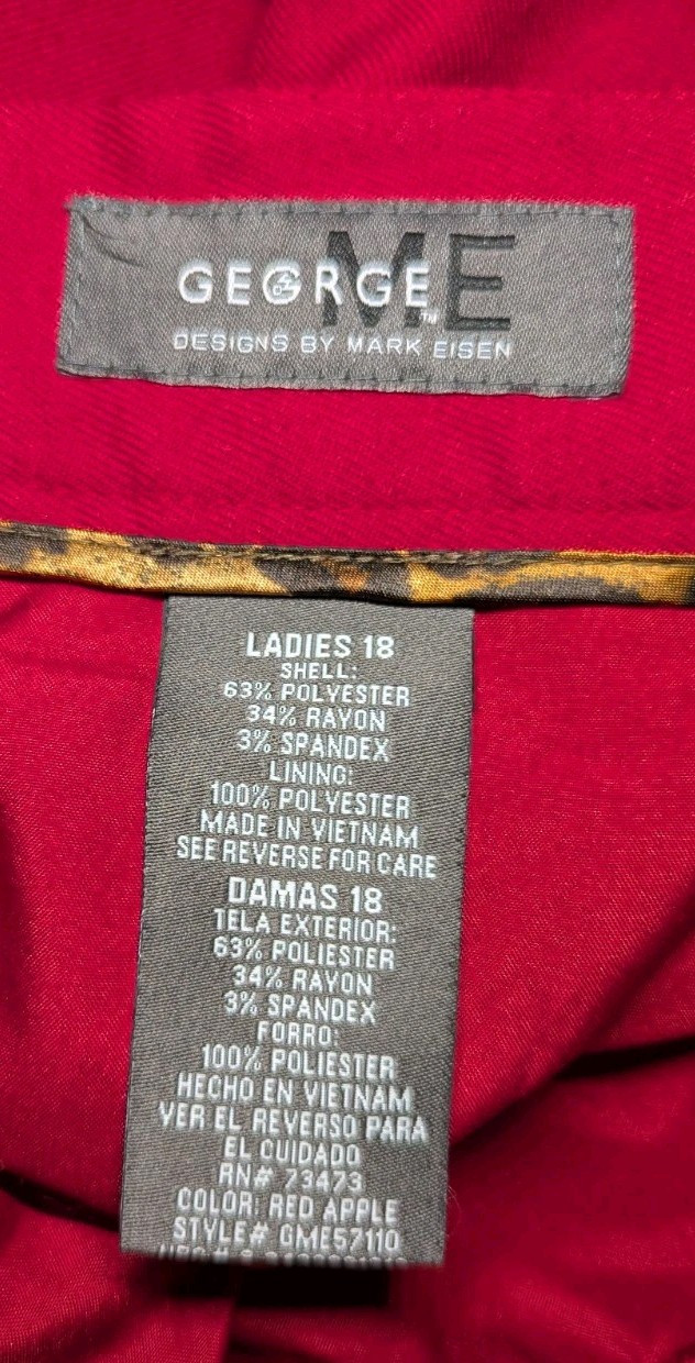 GEORGE ME BY MARK EISEN Apple Red Skirt Blazer Suit Set Women’s Plus 18 Large