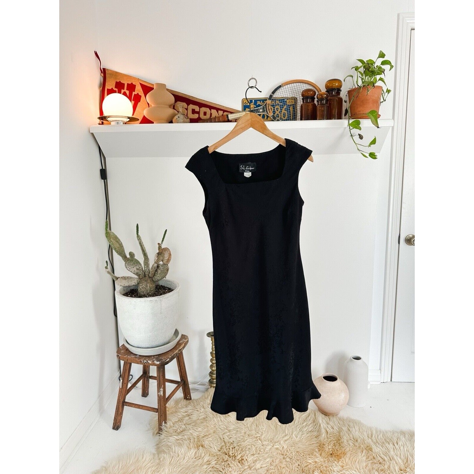 Vintage 90s S.L. Fashions Petite 10 Black Dress