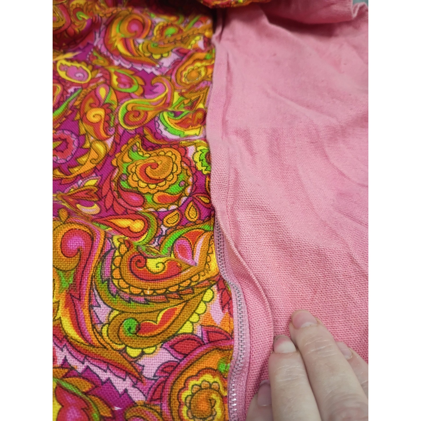 Vintage Maxi Dress Womens S Pink Orange Paisley Mod Vintage Psychedelic 60s 70s