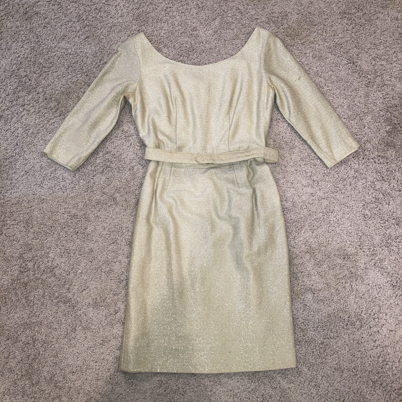 Vintage Champagne Gold Shift Formal Party Dress Mod MCM S 1960s