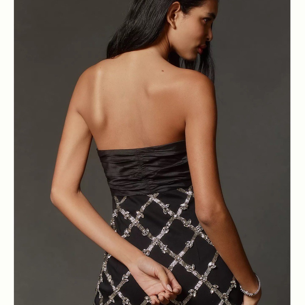 Maeve Strapless Bow Sequin Mini Statement Dress Black Party Wedding Size 6 NWT