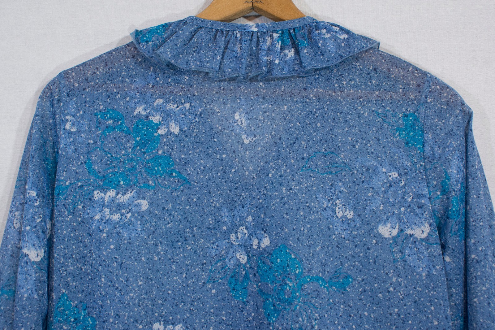 1970’s Blouse Vintage Nikki Designer Shirt Button Down Ruffle Neck Top Gauze