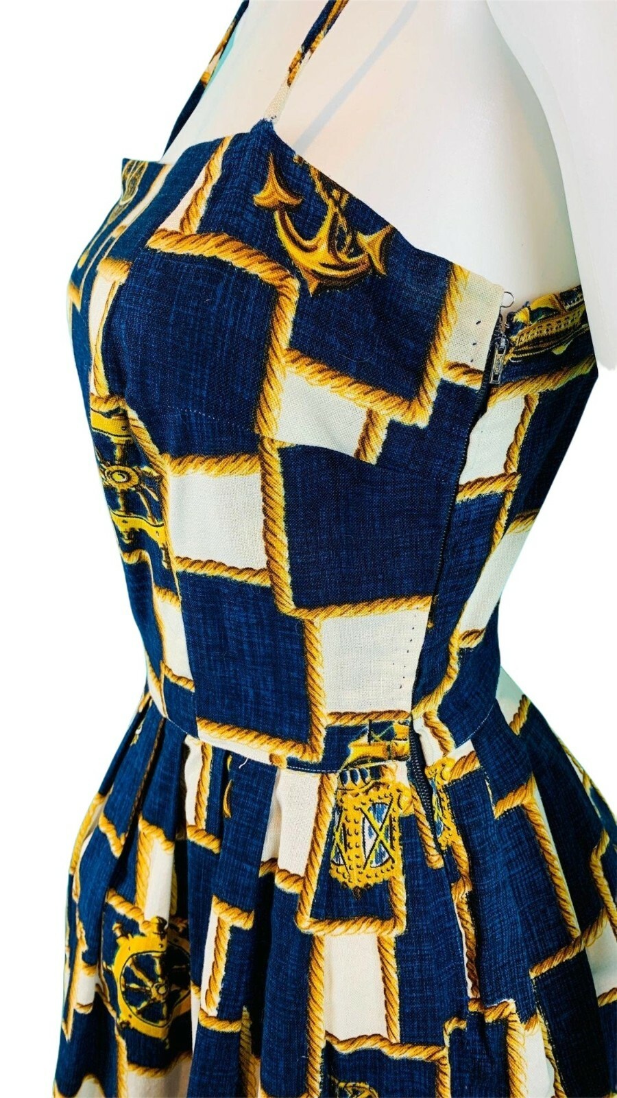 Vintage 1950s Nautical Novelty Print Dress Capelet Sundress Set W 25″