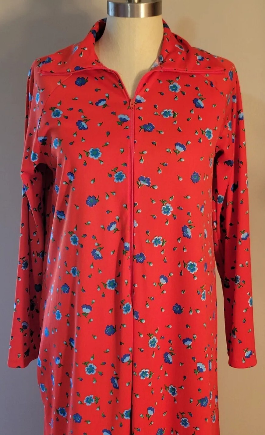 Vtg 60s 70s Grannycore Full Zip Maxi Robe Housecoat by Elaine Sklar Size S