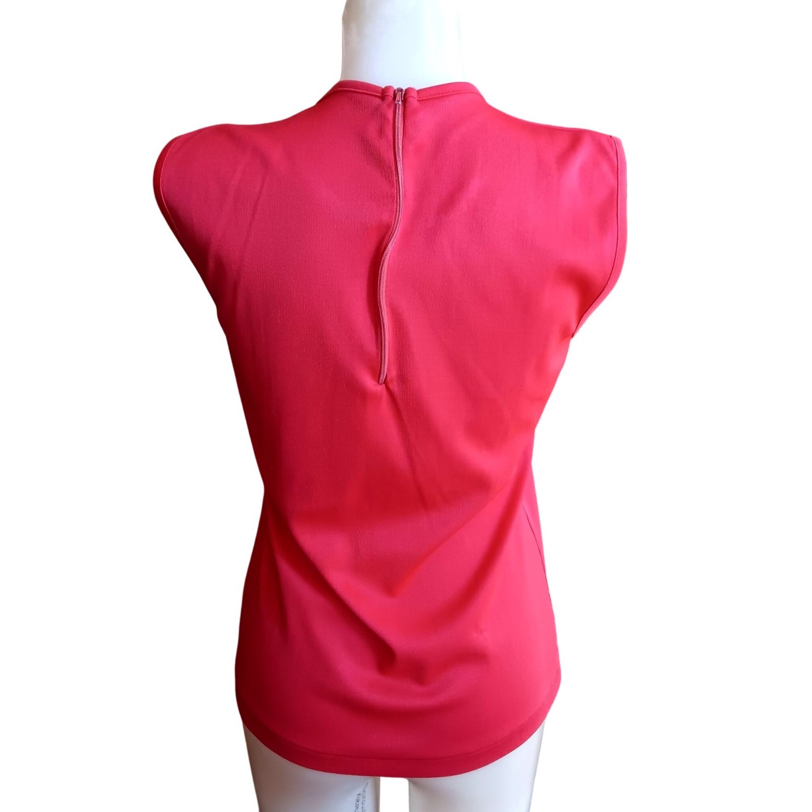 Vintage Womens T-shirt Top LARGE Polyester Slinky Sleeveless HOT RED Zipback 80s