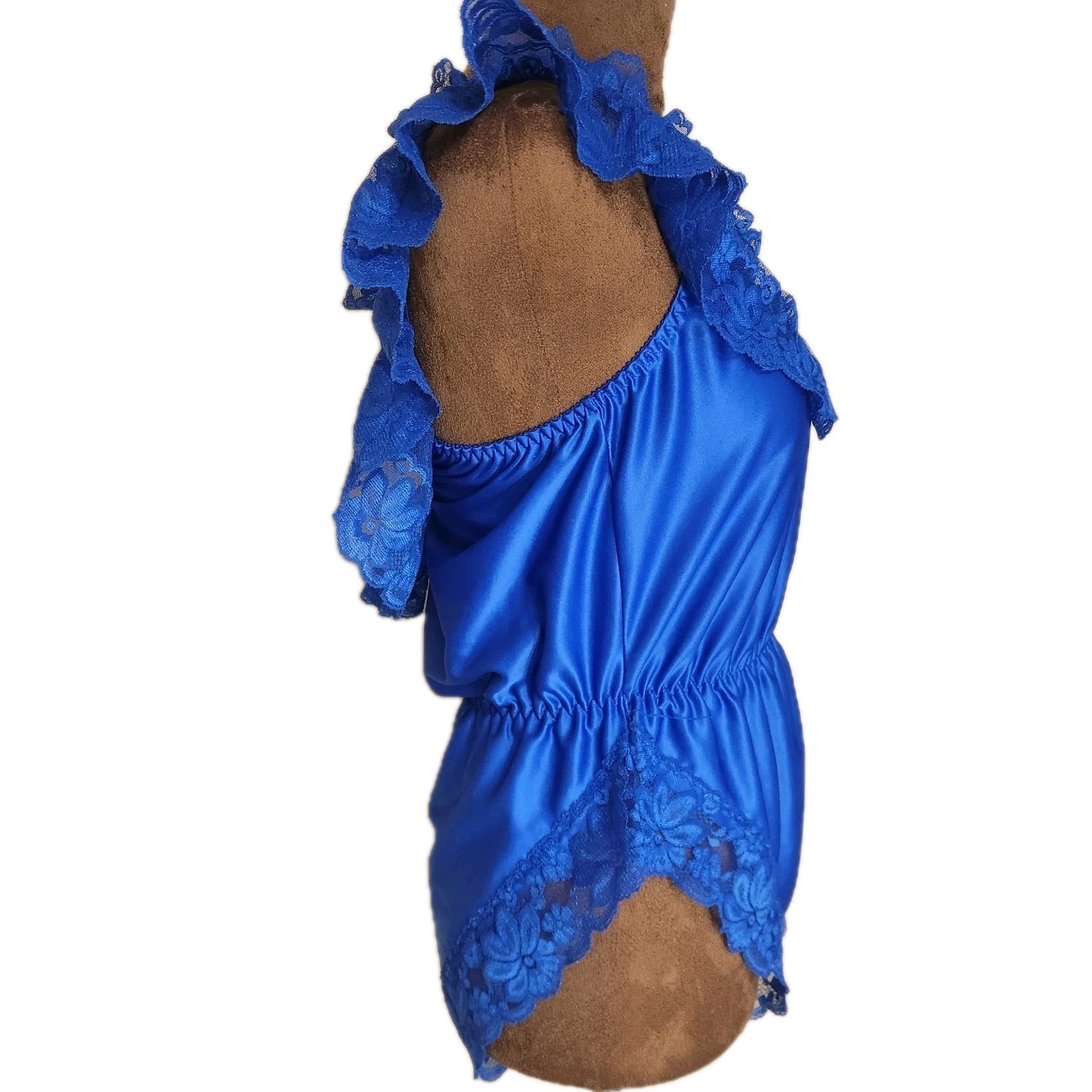 Vtg Dolores Poirette Royal Blue Lace Teddy Romper Bodysuit Size S Union Made