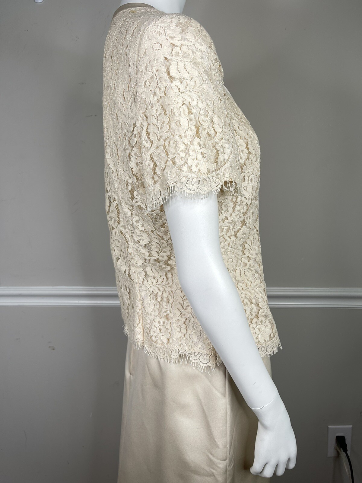 Vintage Cachet By Bari Protas Victorian Champagne skirt Top dress lace bows 12