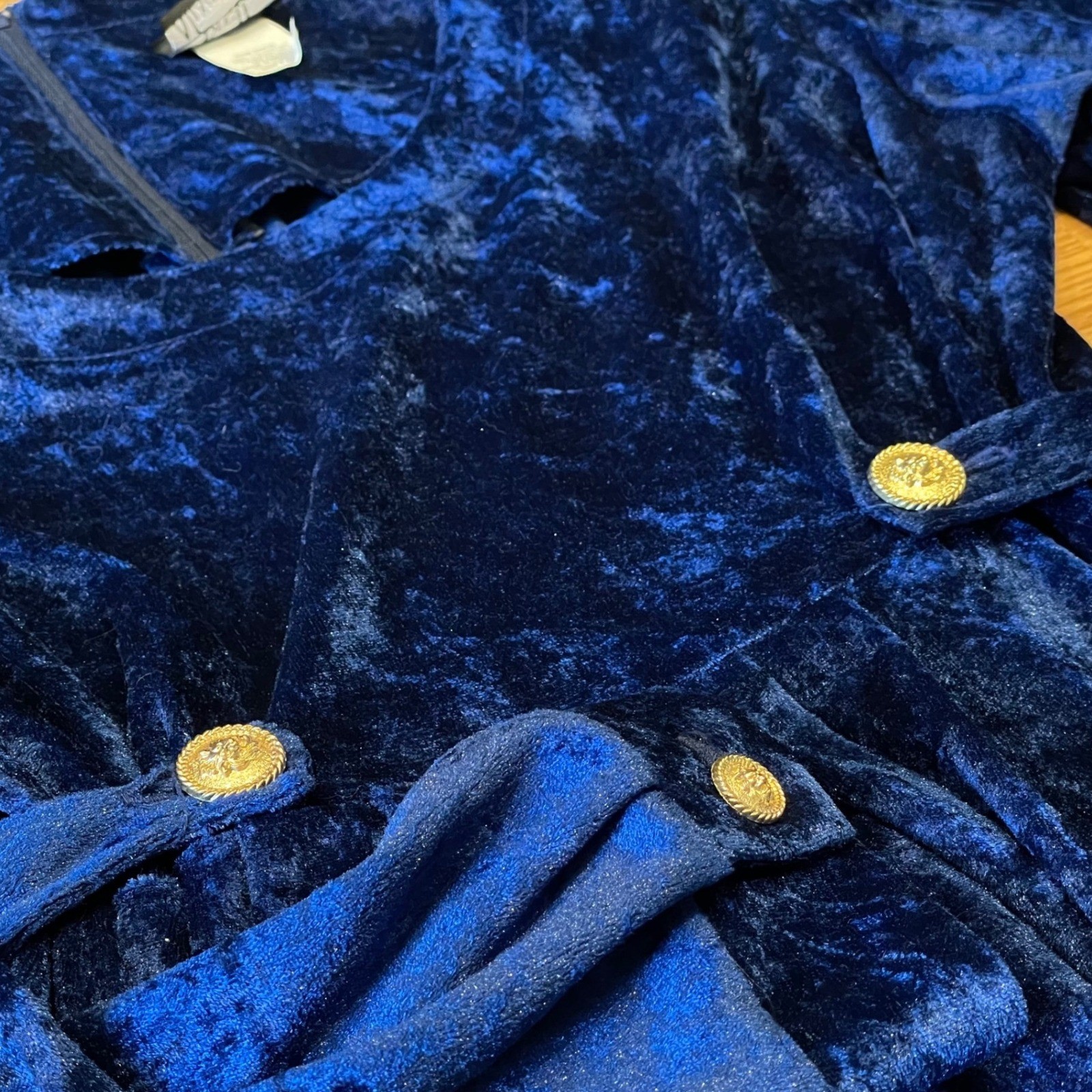 Brett Alixander Vintage 90s Velvet Midi Dress Dark Academia Blue Tie Back Bow
