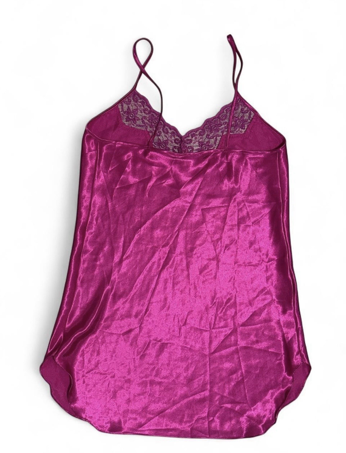 Women’s Vintage Made in USA Romance Du Jour Dark Pink Magenta Slip w Lace Trim M