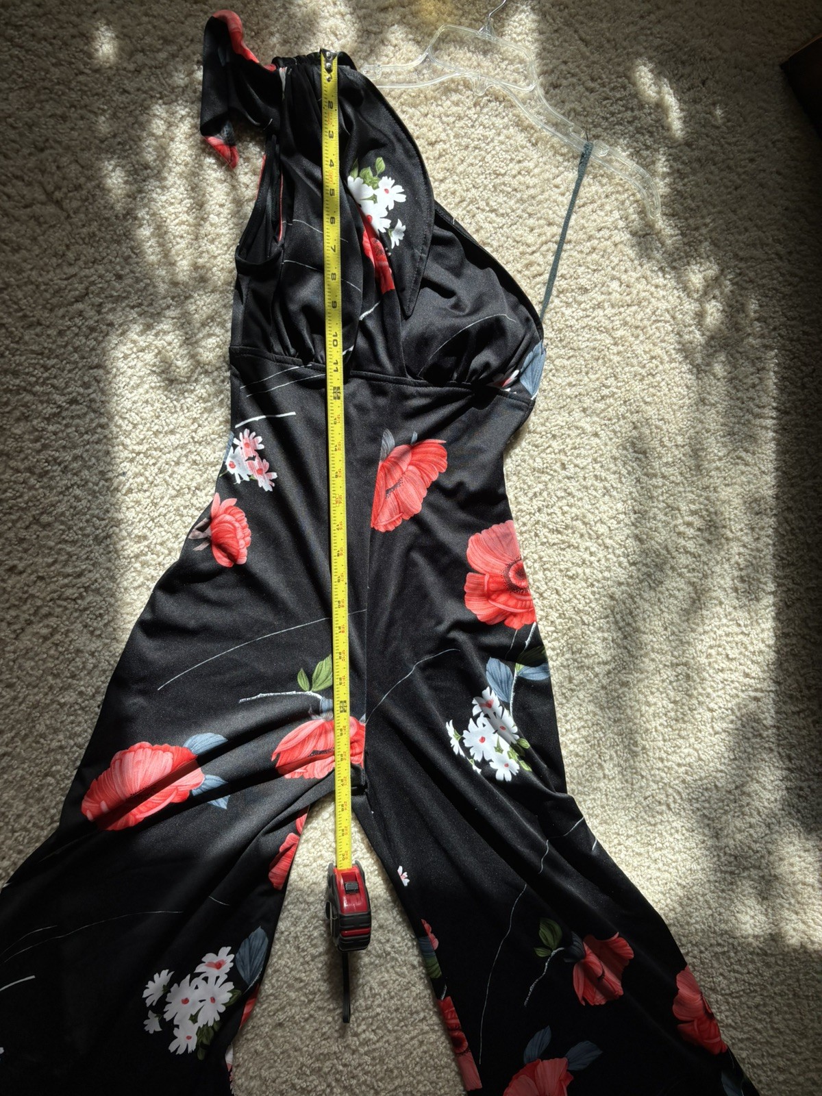 Vintage 1970s Fredericks of Hollywood One Shoulder Wide Leg Jumpsuit Black Red