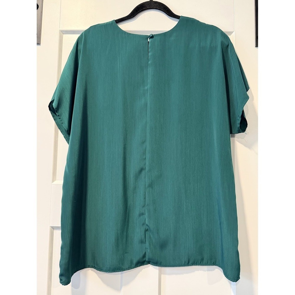 Vintage Bedford Fair Hunter Green Short-Sleeve Polyester Blouse Size 16