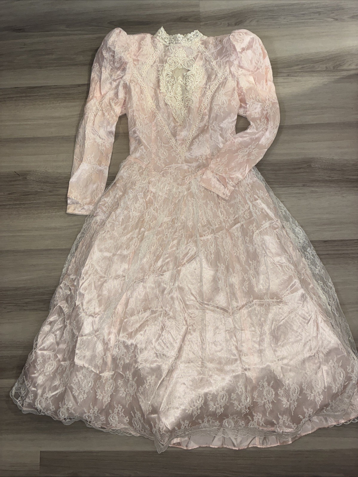 Vintage Scott Mcclintock Dusty Pink Lace Puff Sleeved Dress Size 8-10