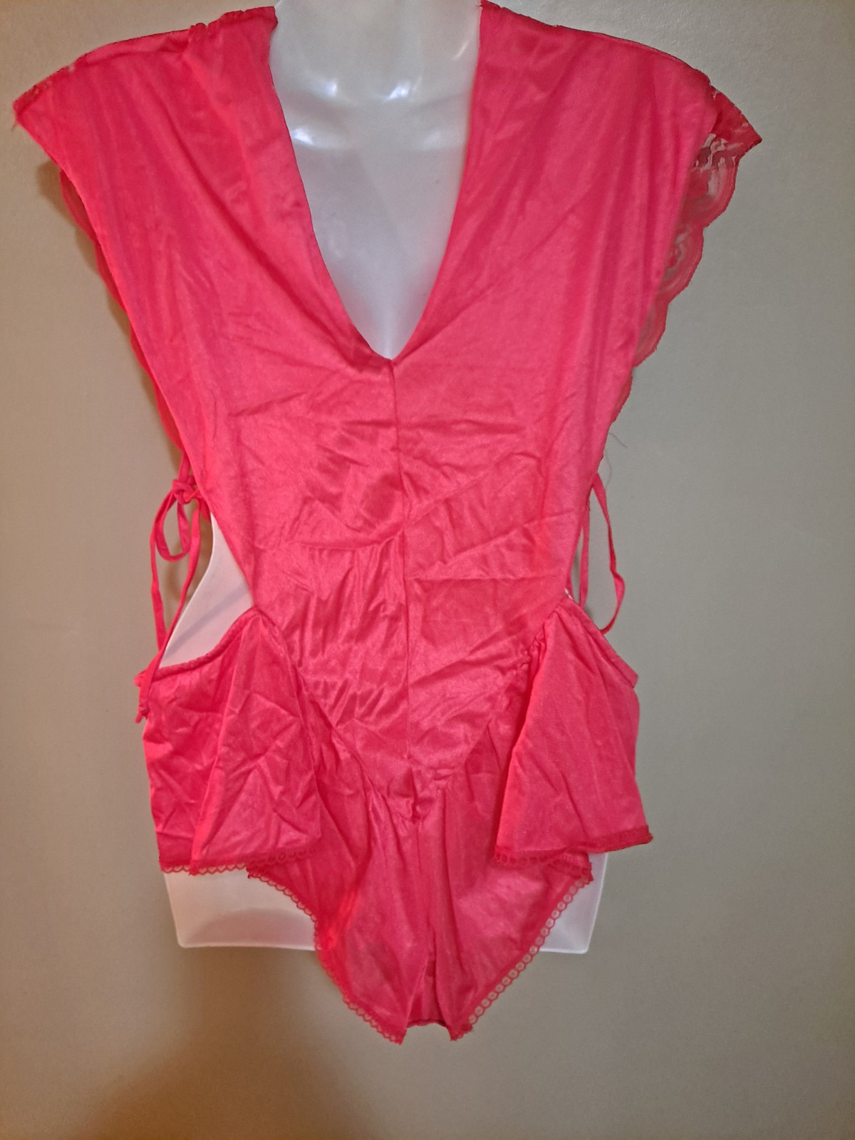 VTG Fantasy Nightwear Red Hi Cut bodysuit Sz Small Negligee USA Snap Crotch