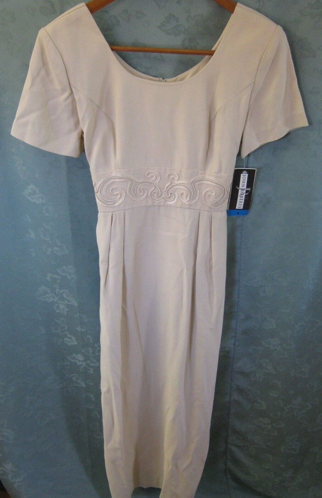 VTG 90’s John Roberts Dress Size 8 Long Beige Empire Waist Appliqued NWT