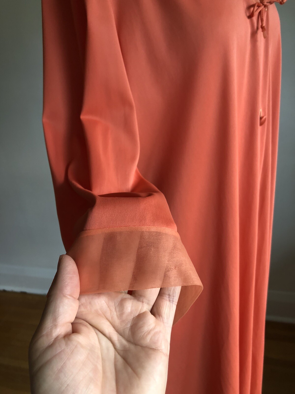 STUNNING VTG VANITY FAIR Hand-Dyed Orange Nylon & Lace Nightgown SZ 38