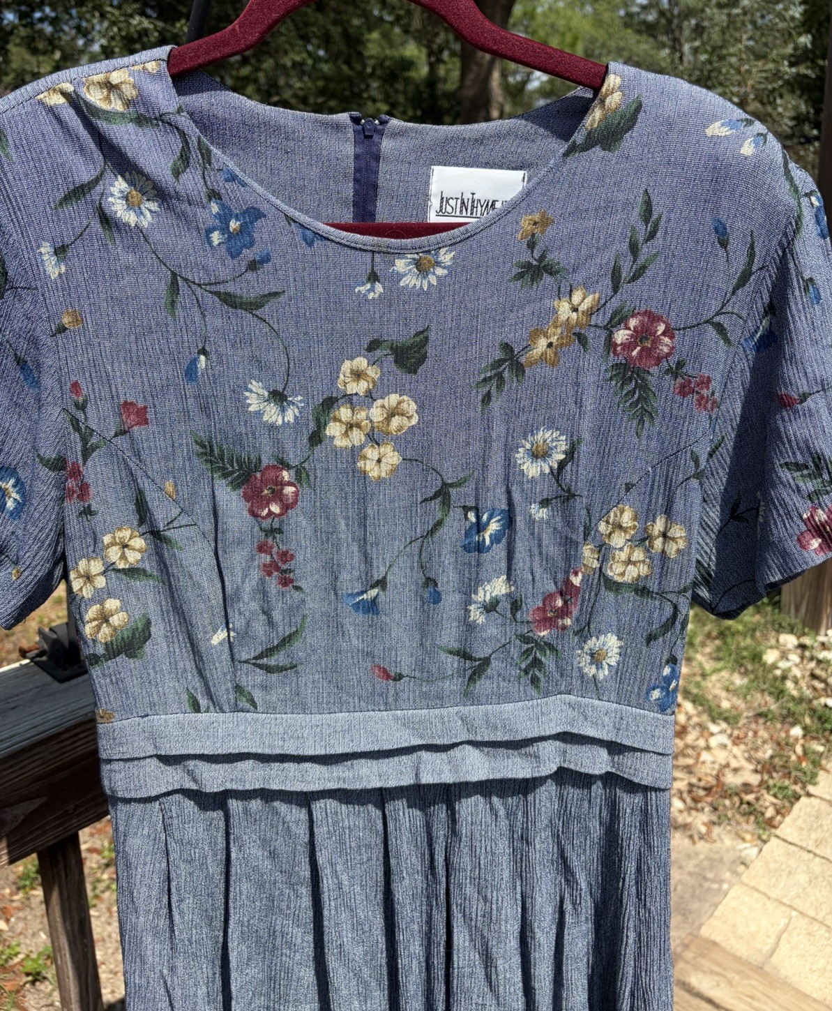 Vintage 1990s Just in Thyme Ltd Rayon Blue Floral Print Dress Sz16 Shoulder Pads