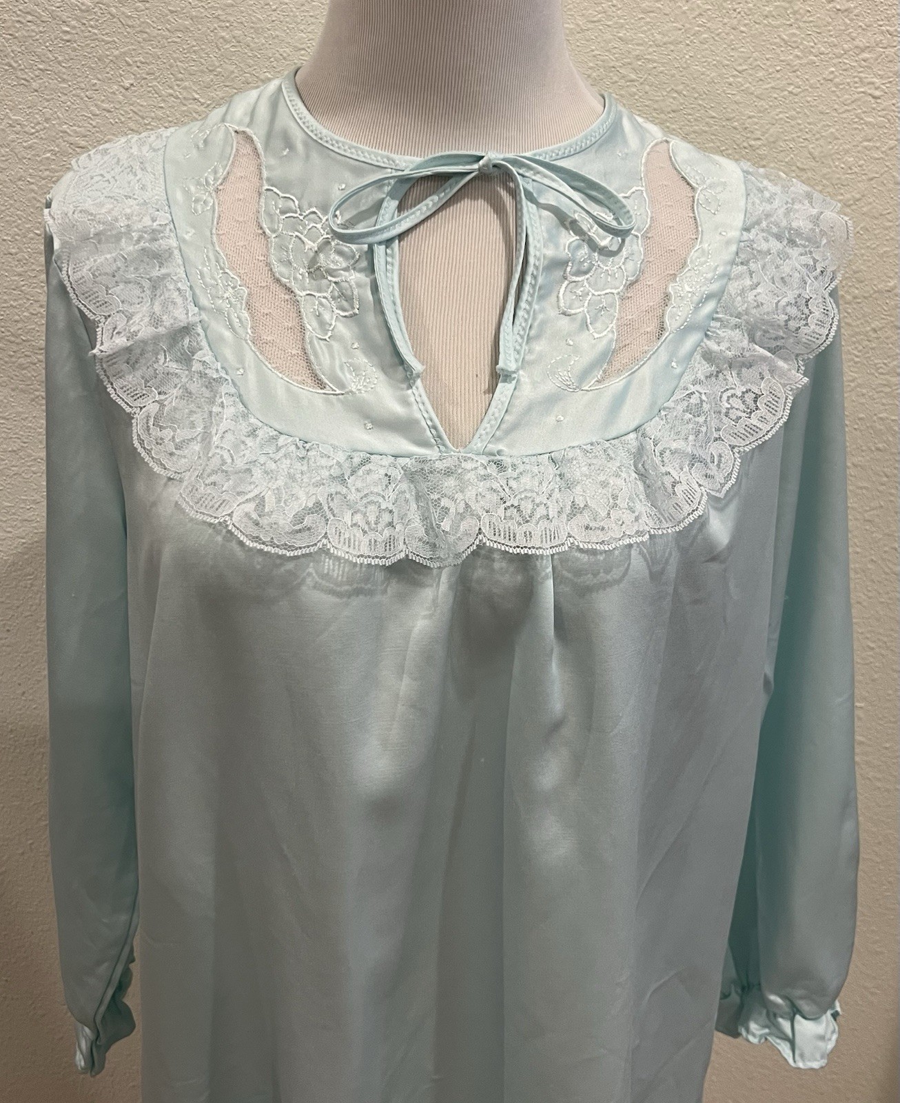 Vintage Dreamwear Lingerie Blue Medium Long Sleeve Nightgown Pajama Dress Mumu