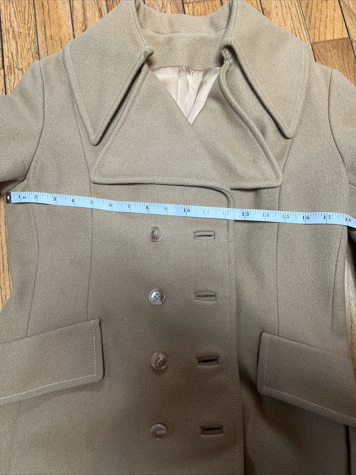Vintage Beige Double Breasted Winter Coat by Carillon Size Small/ Medium