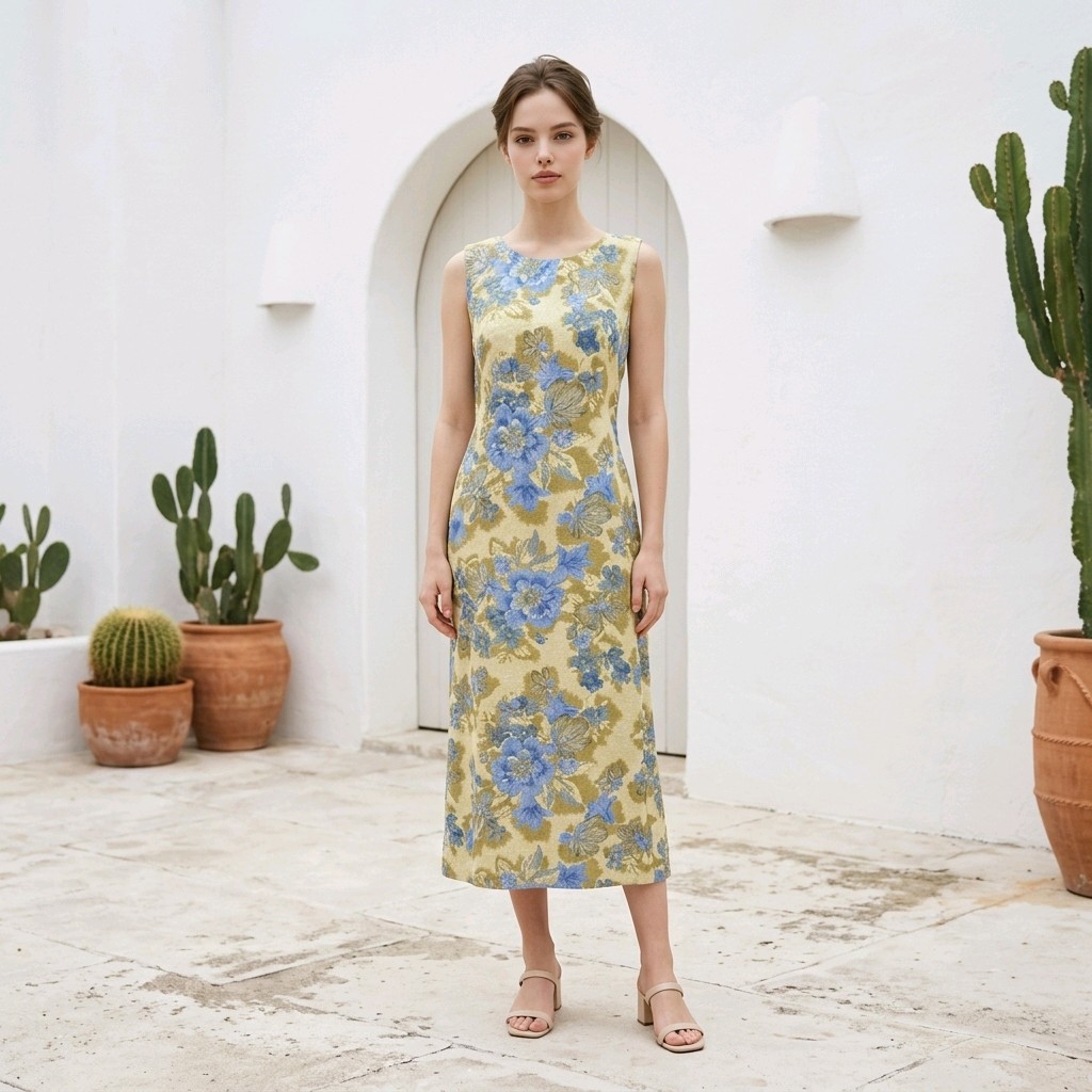 Vintage 90s Green Floral Maxi Dress Blue Cottagecore Grannycore Size 12