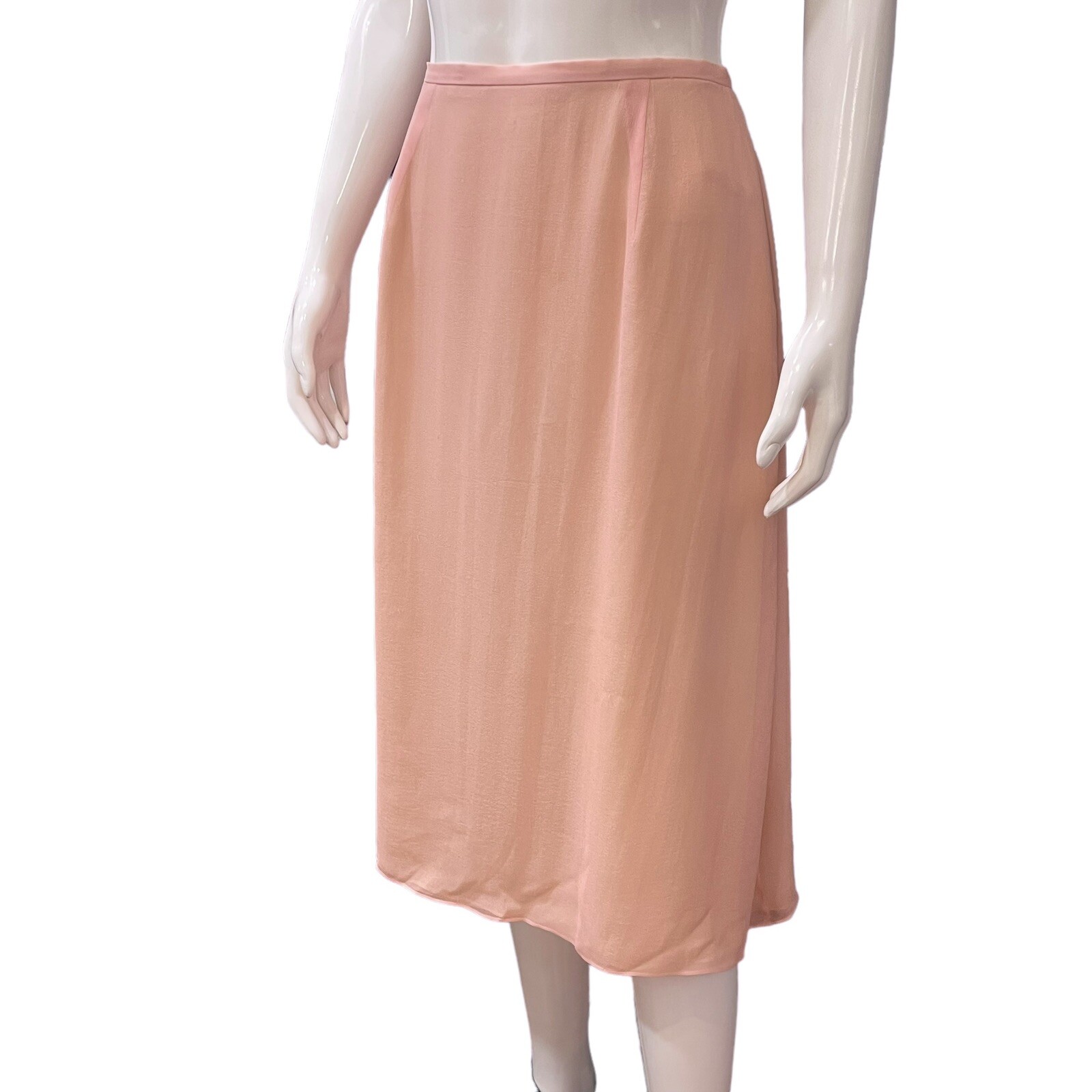 Vintage WORTH 100% Silk Light Blush Pink Midi Skirt Lined Flirty Flowy Size 12