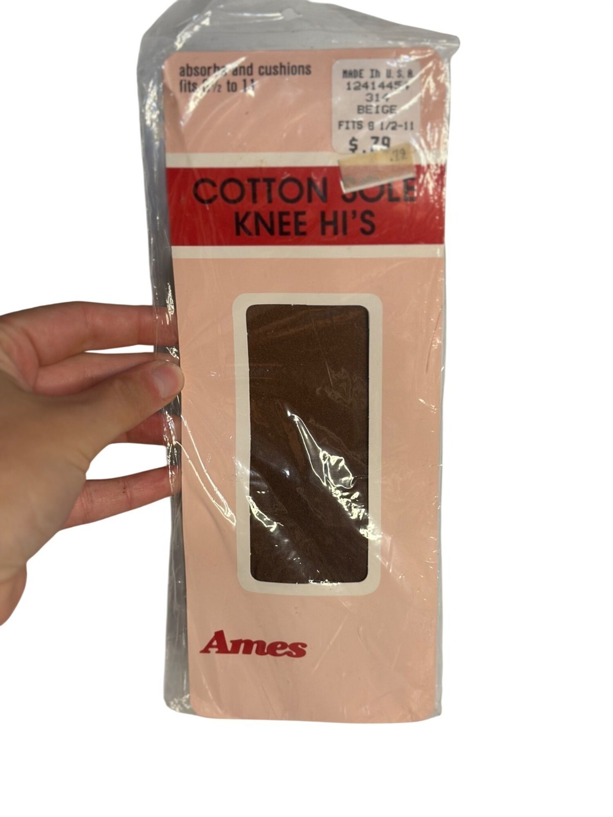 VTG 1980s Ames Cotton Sole Knee Highs – Beige, SZ 8½–11, NOS Hosiery Comfortable