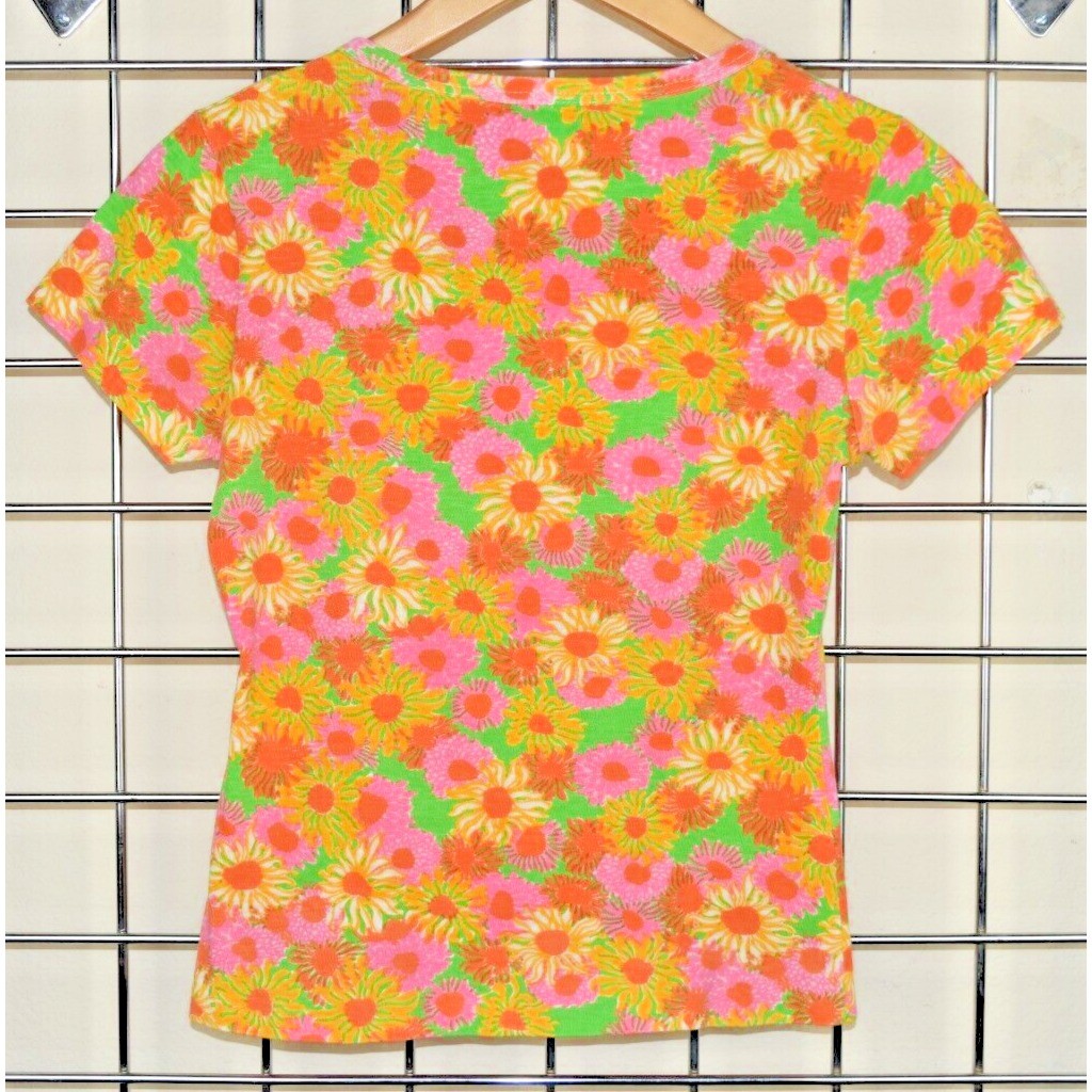 Lilly Pulitzer Liza Top VTG Size S/M 80s Orange Pink Yellow Flower Power Fitted
