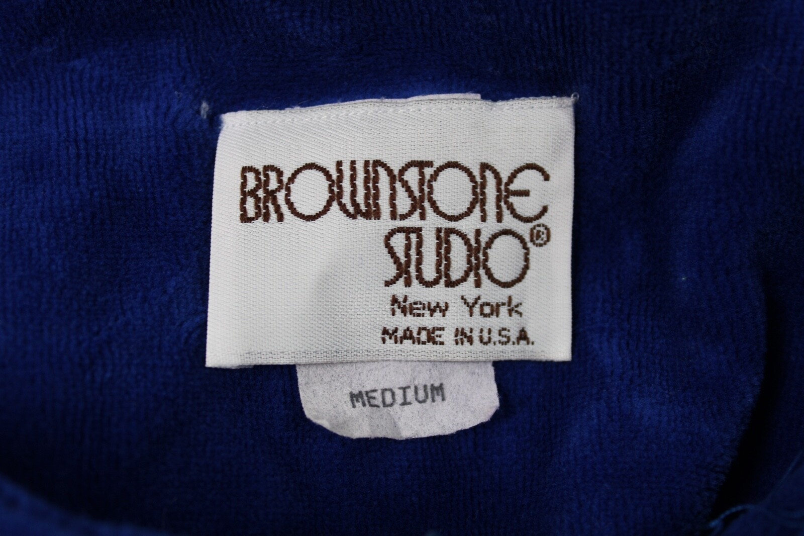 Vtg Brownstone Studio M Royal Blue Plush Jeweled Zip House Dress Robe USA