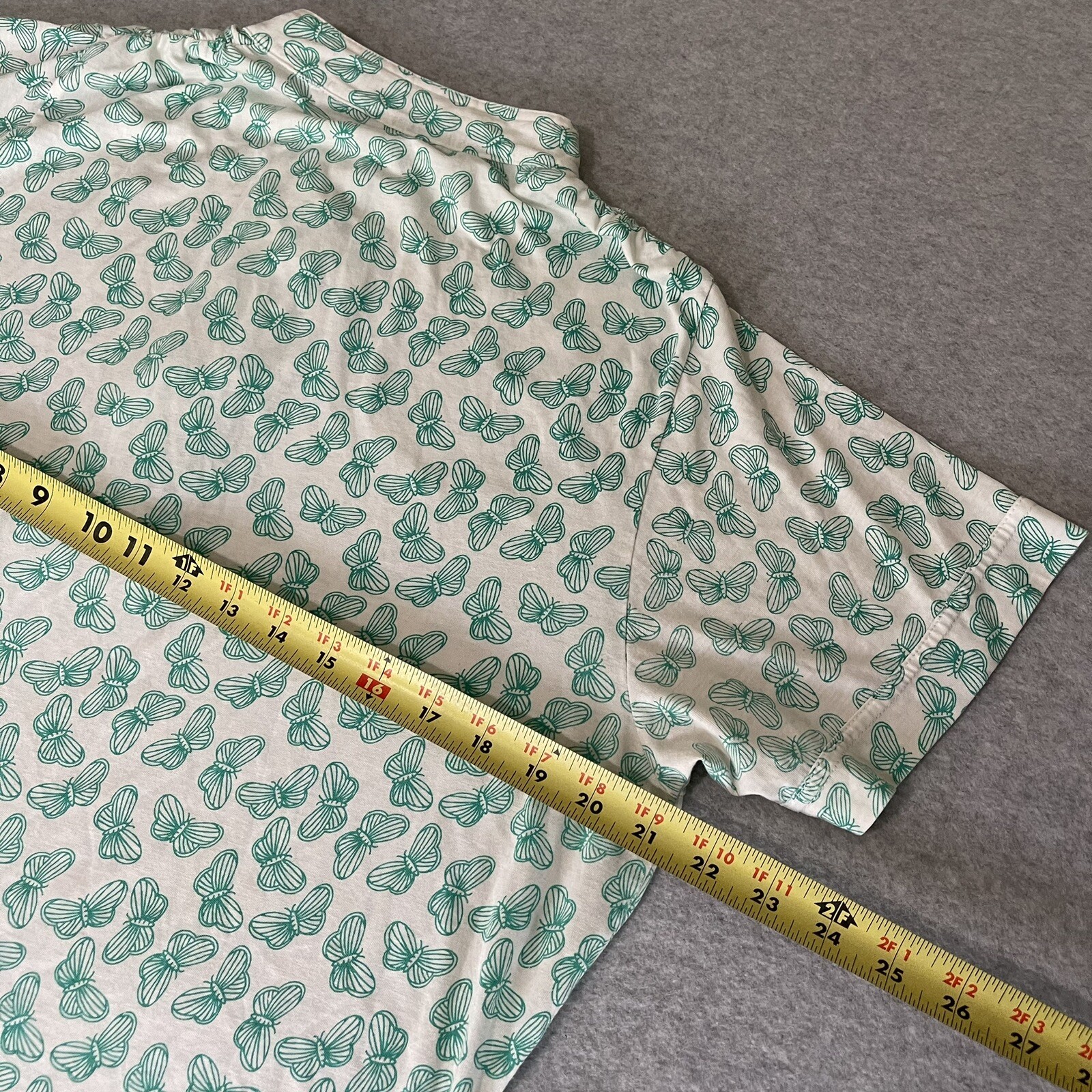 Vintage Barry Ashley Butterfly Women 40 Large T-Shirt White Teal Button Y2K