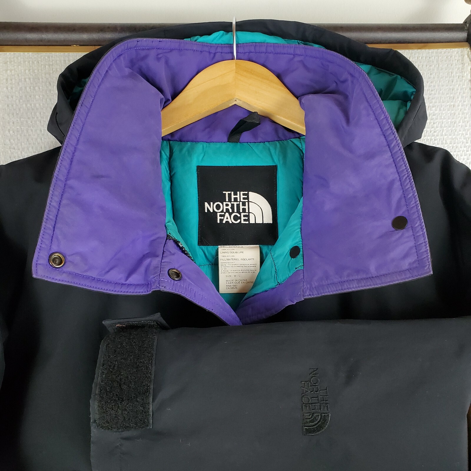 VTG THE NORTH FACE Size Large Womens Goose Down Hooded Black Winter Jacket Coat