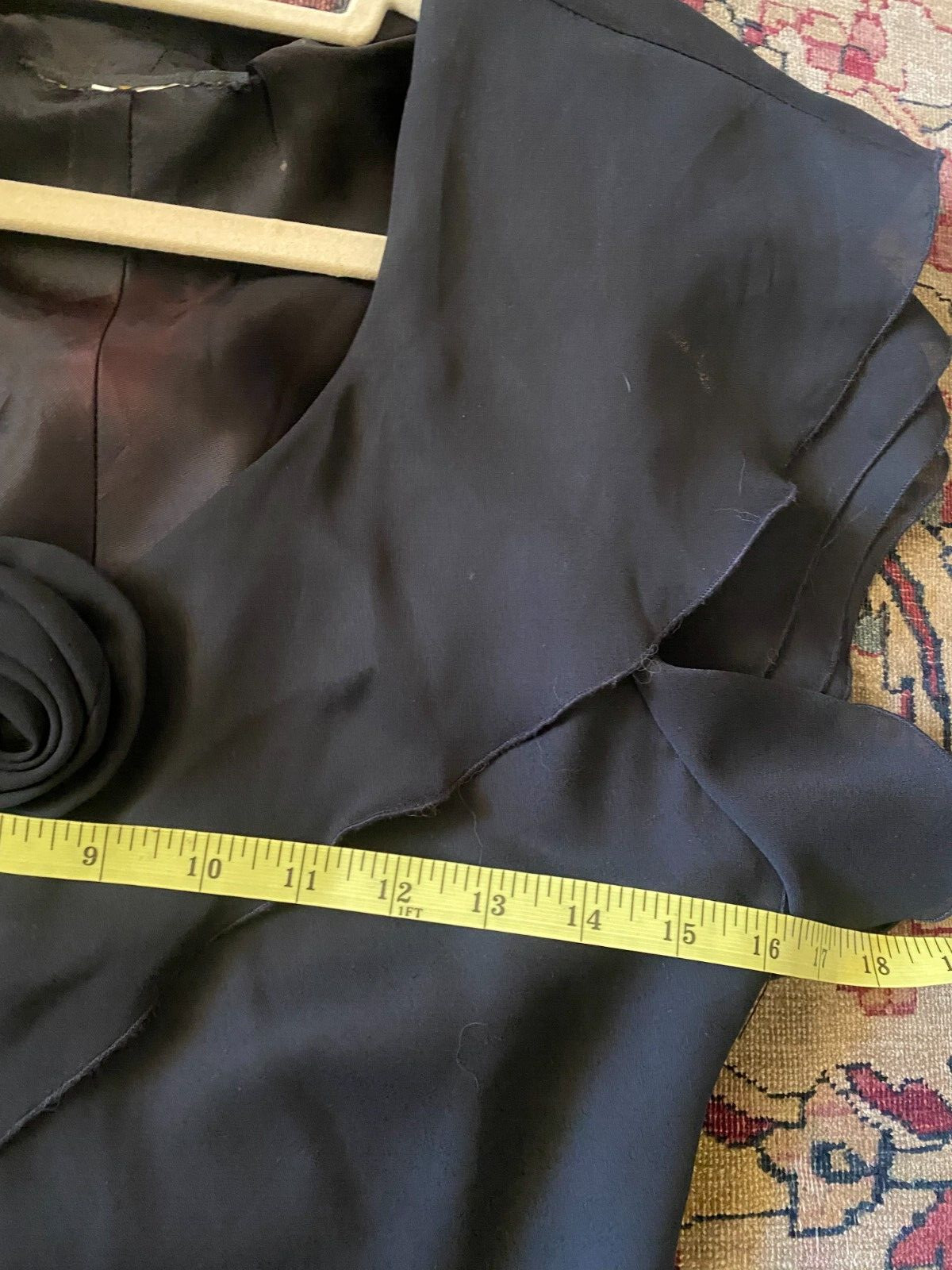 Vintage 1980s Black Chiffon Layered Ruffle Rosette Gown Classic Fairy
