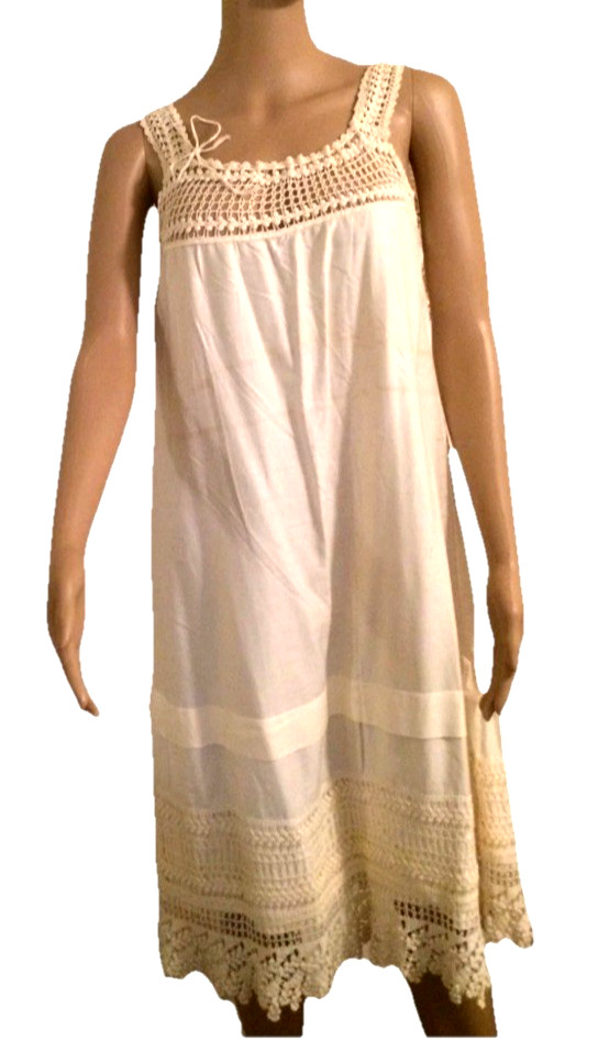 VTG Antique 1930-s Edwardian Nightlygown Crochet Bobbin Knit Cream Ecru Long S M