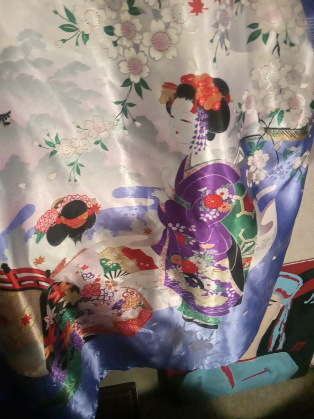 Kimono Robe Floral Large+Multicolor Loungewear Wrap-Around Polyester Japan Sz 42