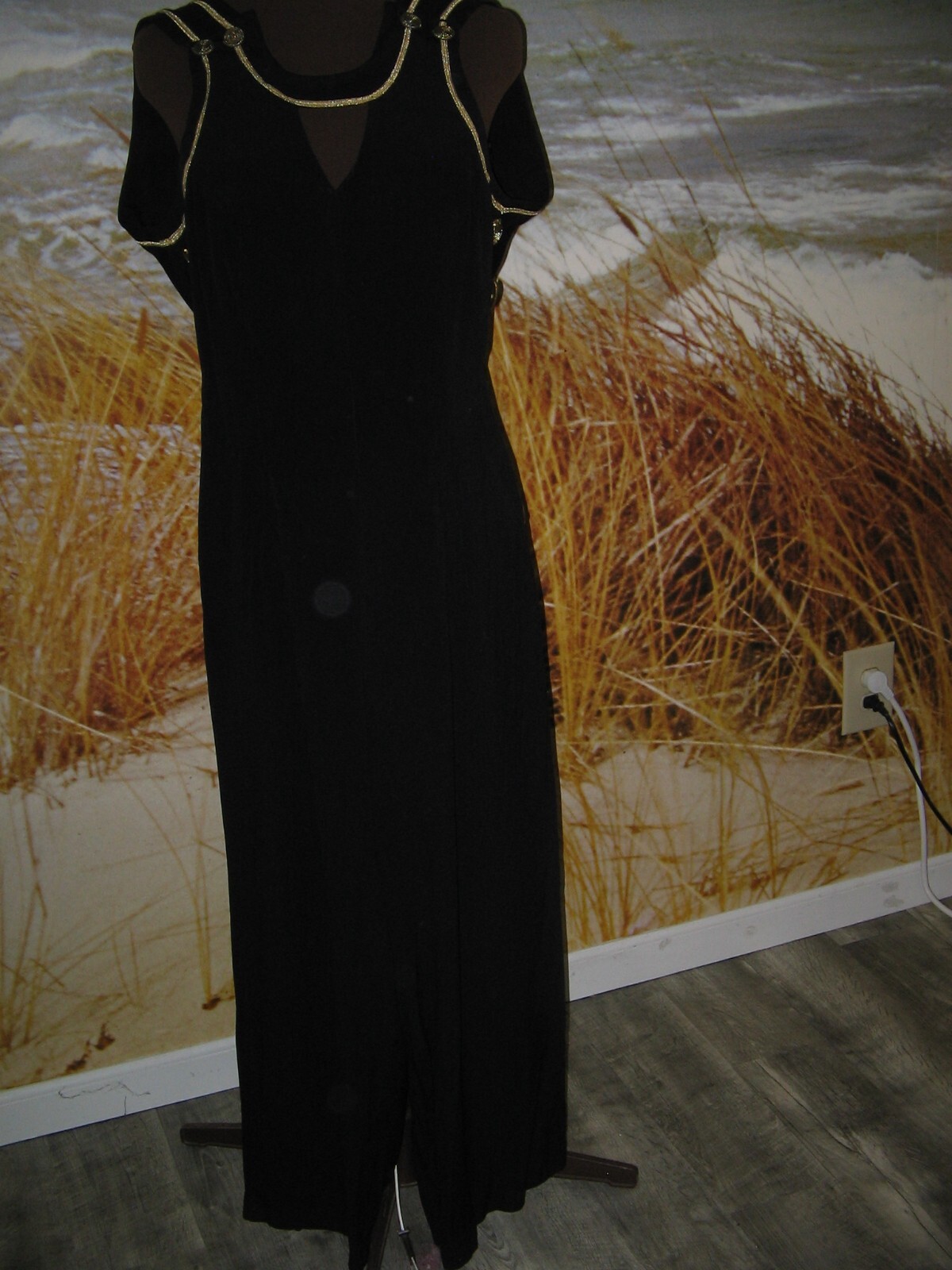 VINTAGE BLACK JUMPSUIT NAUTICAL GOLD BRAID & BUTTONS SZ 4 MISS ASHLEE SEXY